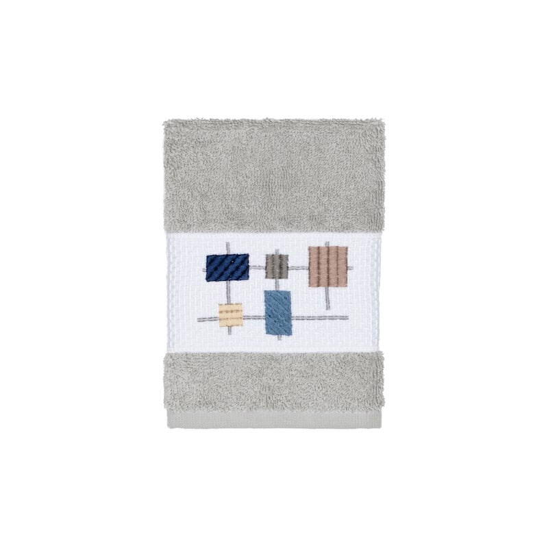 Authentic Hotel and Spa Turkish Cotton Squares Embroidered Light Grey 3-piece Towel Set