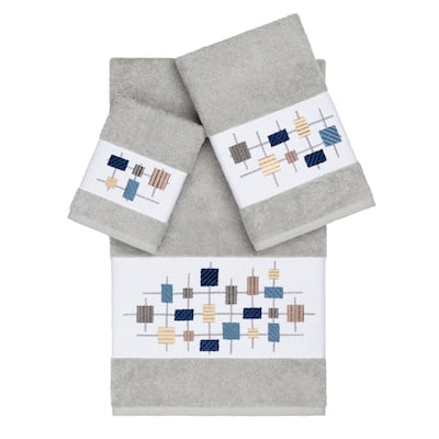 Authentic Hotel and Spa Turkish Cotton Squares Embroidered Light Grey 3-piece Towel Set