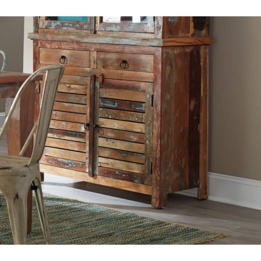 Rustic Multi Color Wooden Buffet with Concealed Storage