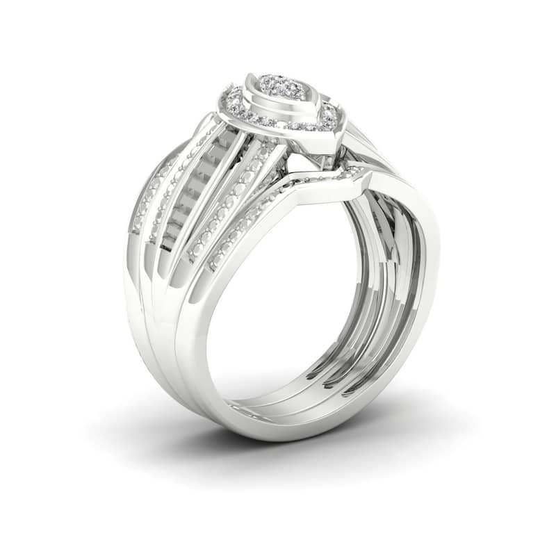 De Couer S925 Sterling Silver 1/10ct TDW Diamond Halo Bridal Ring