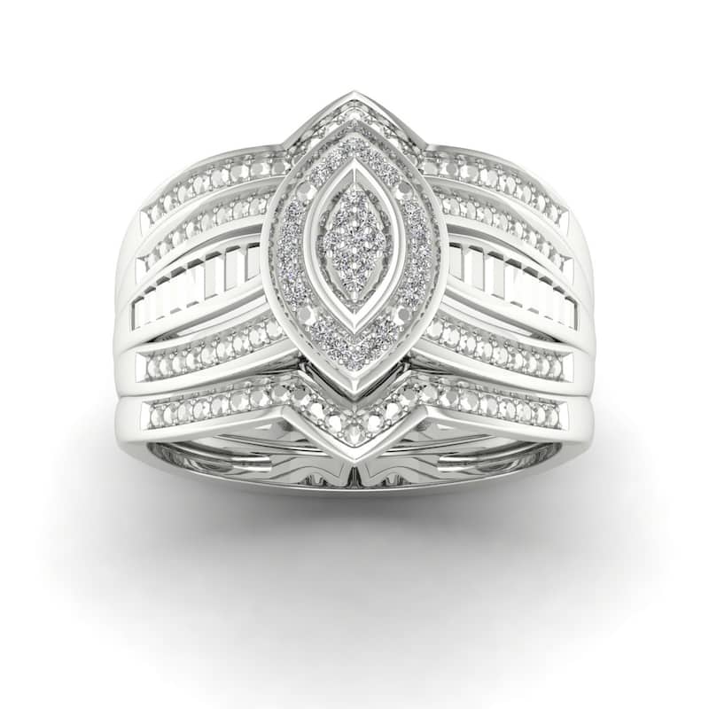 De Couer S925 Sterling Silver 1/10ct TDW Diamond Halo Bridal Ring