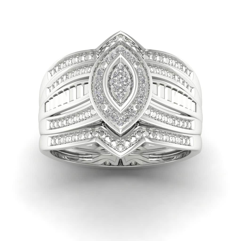 De Couer S925 Sterling Silver 1/10ct TDW Diamond Halo Bridal Ring