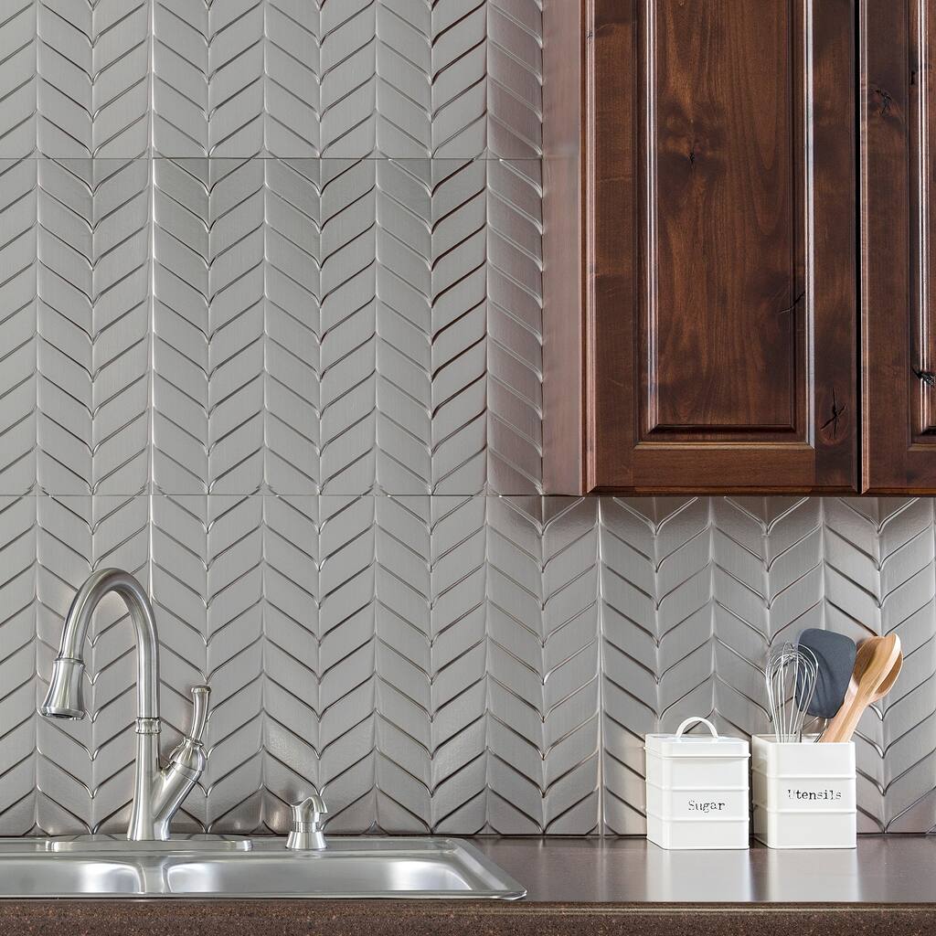 Fasade Chevron Brushed Nickel Backsplash Panel