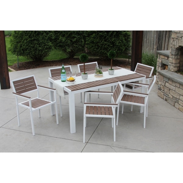 Winston 7pc White and Brown Aluminum Patio Dining Set