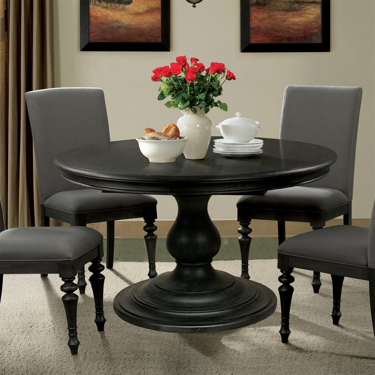 Corinne Round Dining Table Top Only Ebonized Acacia