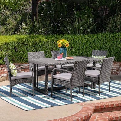 Harlowe Outdoor 7 Piece Wicker Dining Set with Cushions by Christopher Knight Home