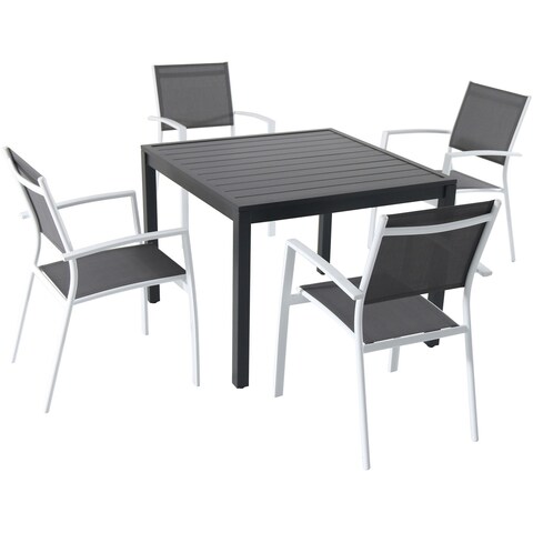Hanover Naples 5-Piece Outdoor Dining Set with 4 Sling Arm Chairs and a 38" Square Dining Table