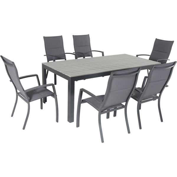 Hanover Tucson 7Piece Dining Set with 6 Padded Sling Chairs and a Faux Wood Dining Table