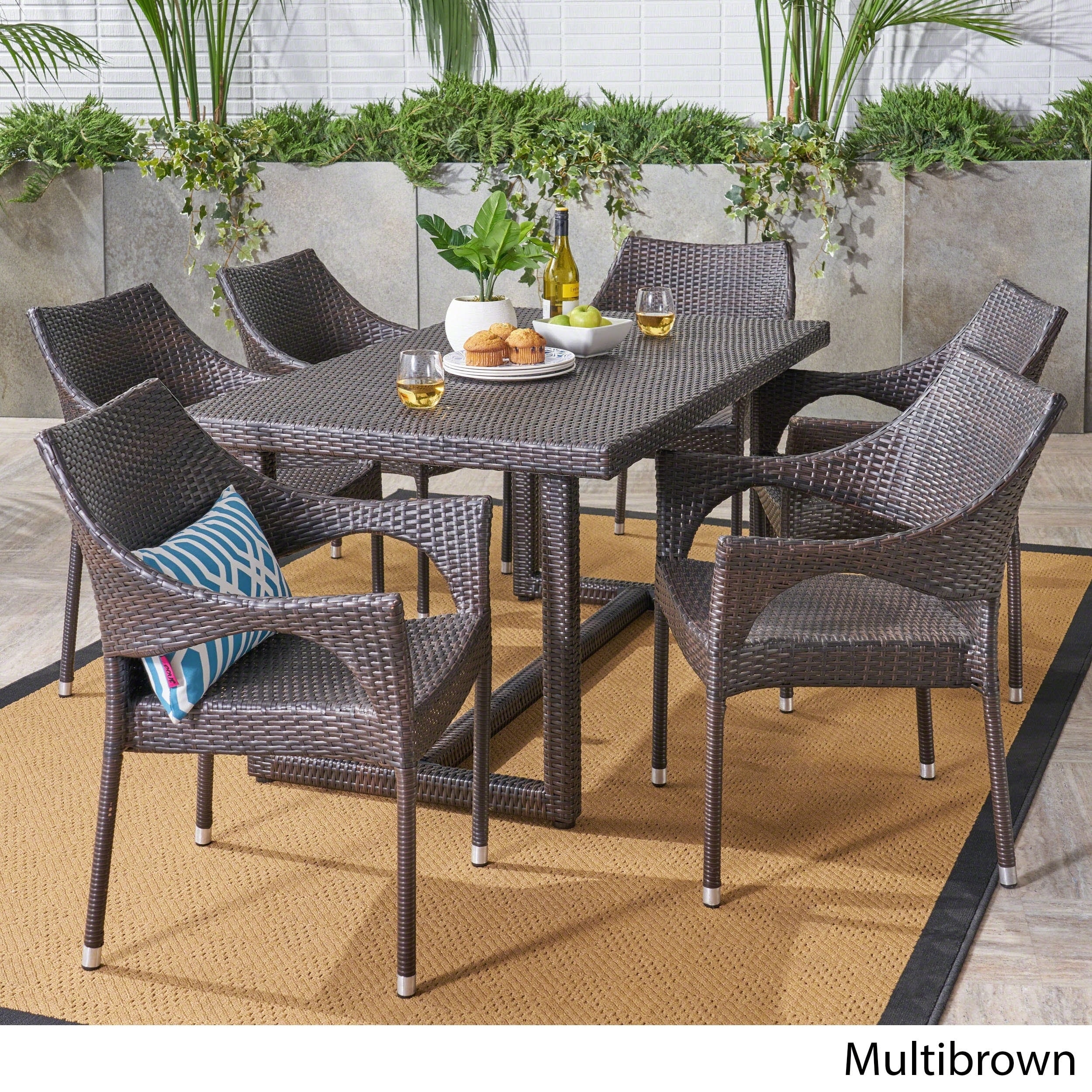 christopher knight home abbott outdoor 7 piece wicker dining set