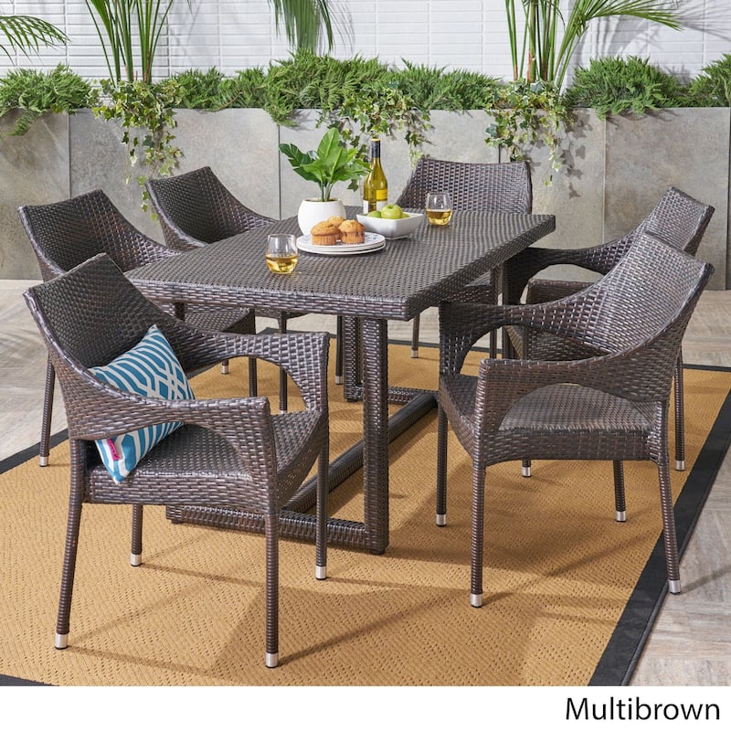 Abbott Outdoor 7 Piece Wicker Dining Set by Christopher Knight Home - N/A