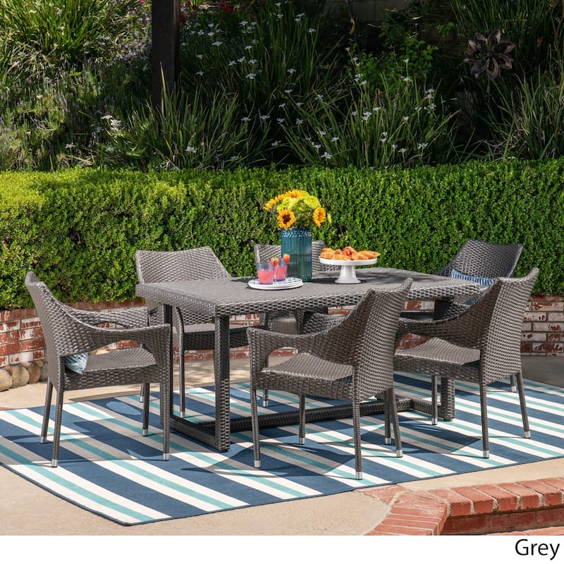 Abbott Outdoor 7 Piece Wicker Dining Set by Christopher Knight Home - N/A - Grey
