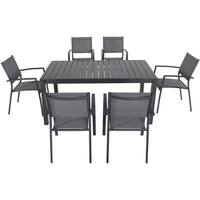 Naples 7-Piece Outdoor Dining Set with 6 Sling Chairs in Gray and a 63" x 35" Dining Table