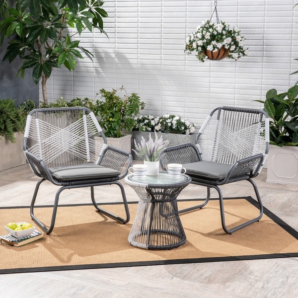 Milan Outdoor 3 Piece Wicker Chat Set by Christopher Knight Home