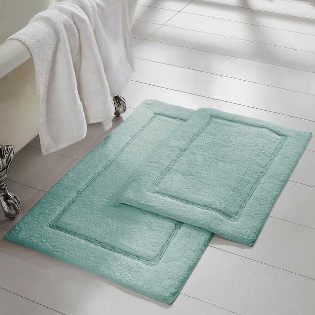 Modern Threads 2-Pack Solid Loop With Non-Slip Backing Bath Mat Set - Spa Blue