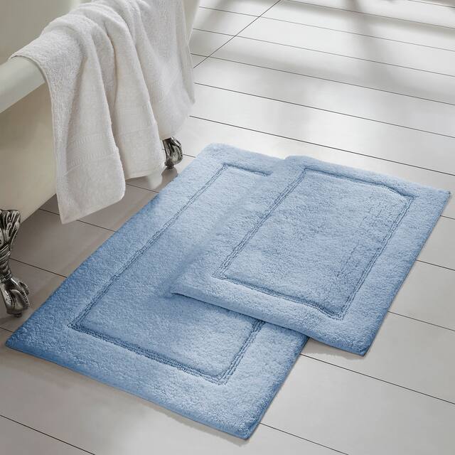 Modern Threads 2-Pack Solid Loop With Non-Slip Backing Bath Mat Set - Light Blue
