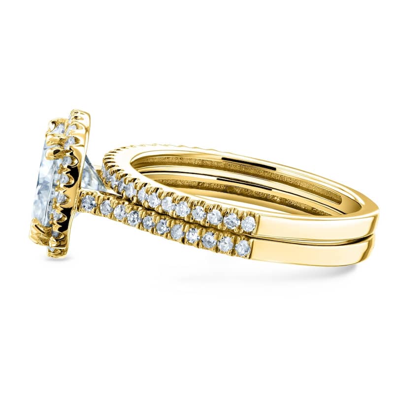 Annello by Kobelli 14k Gold 2 3/8ct TGW Forever One Moissanite and Diamond Cushion Halo Bridal Rings Set (DEF/VS, GH/I)