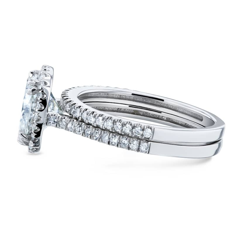 Annello by Kobelli 14k Gold 2 3/8ct TGW Forever One Moissanite and Diamond Cushion Halo Bridal Rings Set (DEF/VS, GH/I)