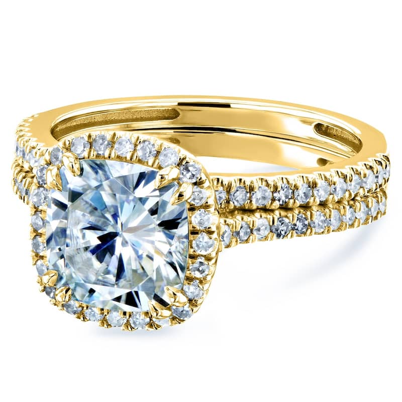 Annello by Kobelli 14k Gold 2 3/8ct TGW Moissanite/Diamond Cushion Halo Bridal Rings Set