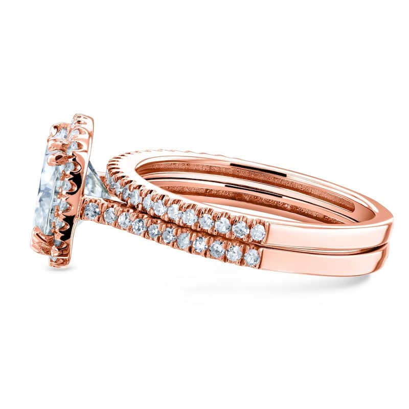 Annello by Kobelli 14k Gold 2 3/8ct TGW Moissanite/Diamond Cushion Halo Bridal Rings Set