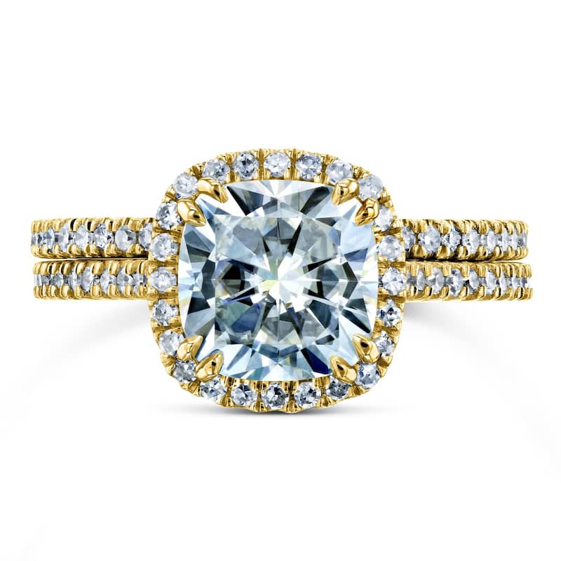 Annello by Kobelli 14k Gold 2 3/8ct TGW Moissanite/Diamond Cushion Halo Bridal Rings Set