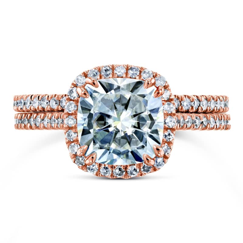 Annello by Kobelli 14k Gold 2 3/8ct TGW Moissanite/Diamond Cushion Halo Bridal Rings Set
