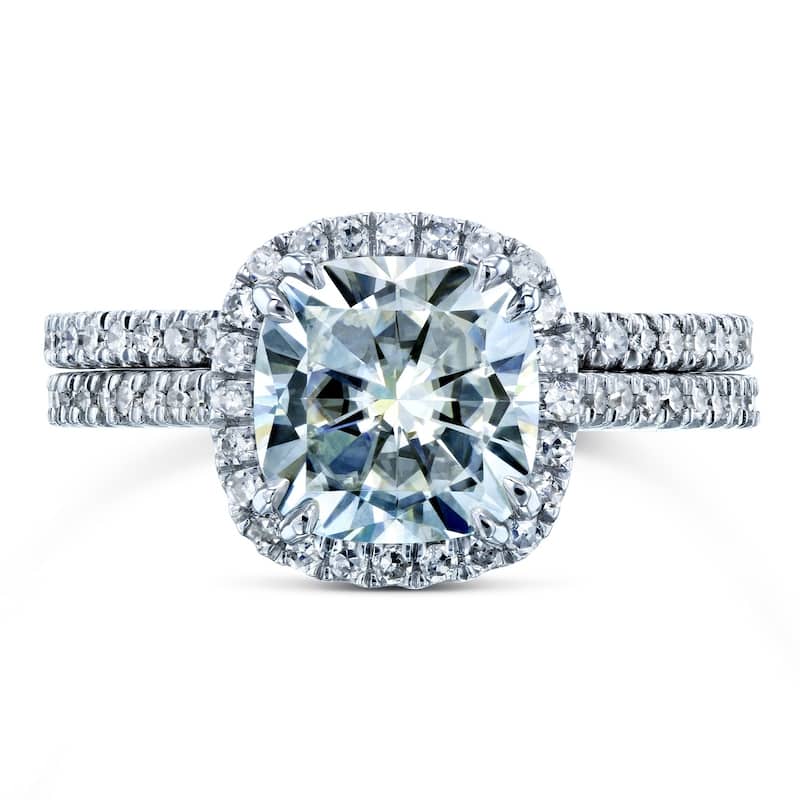 Annello by Kobelli 14k Gold 2 3/8ct TGW Moissanite/Diamond Cushion Halo Bridal Rings Set
