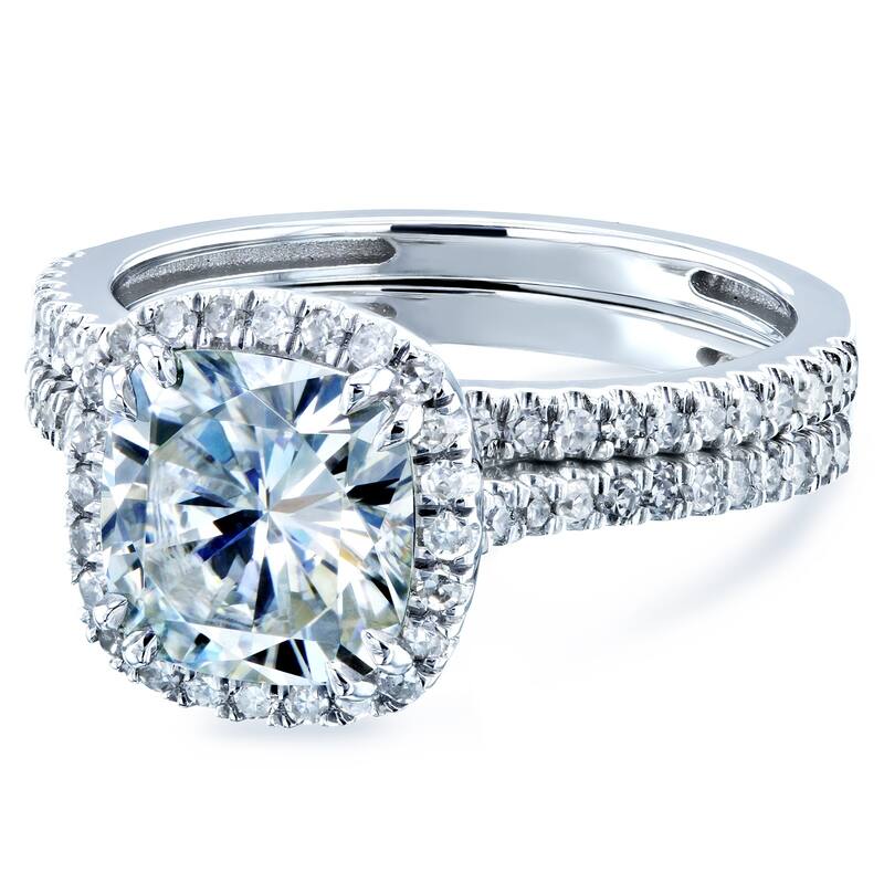Annello by Kobelli 14k Gold 2 3/8ct TGW Moissanite/Diamond Cushion Halo Bridal Rings Set