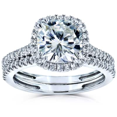 Annello by Kobelli 14k Gold 2 3/8ct TGW Moissanite/Diamond Cushion Halo Bridal Rings Set