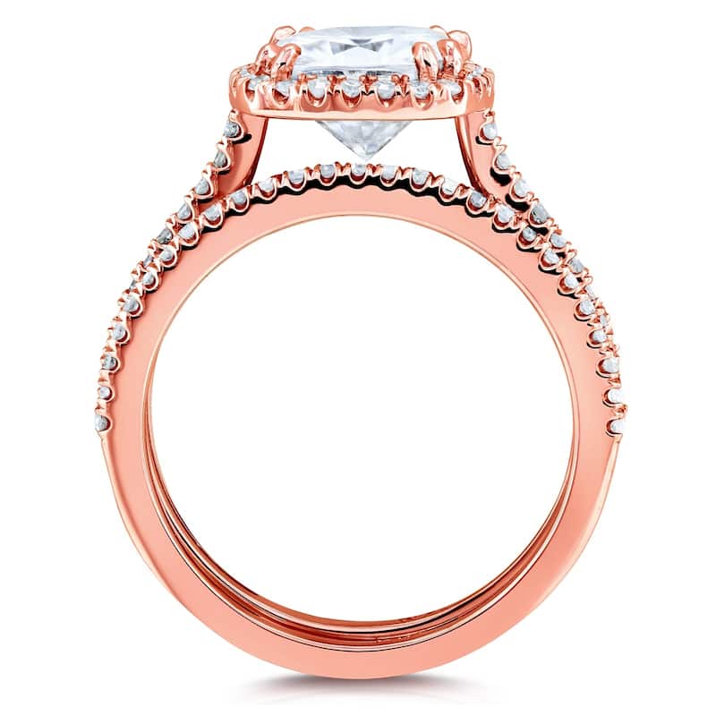 Annello by Kobelli 14k Gold 2 3/8ct TGW Moissanite/Diamond Cushion Halo Bridal Rings Set