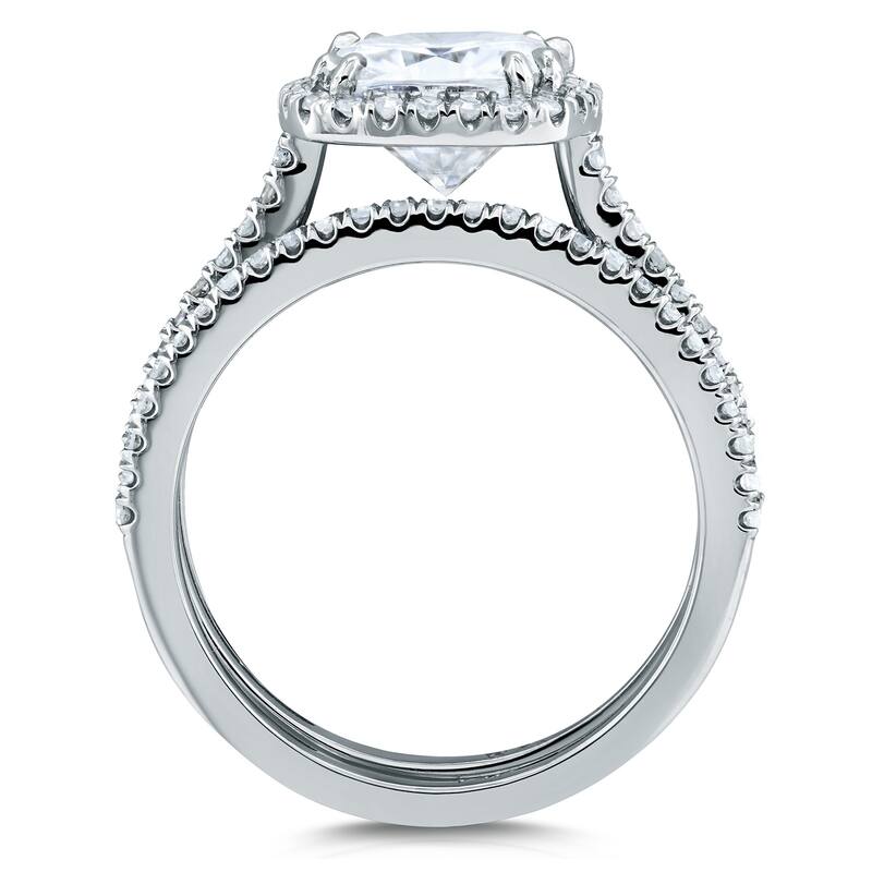 Annello by Kobelli 14k Gold 2 3/8ct TGW Moissanite/Diamond Cushion Halo Bridal Rings Set