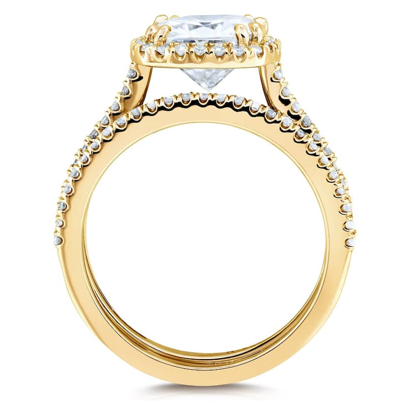 Annello by Kobelli 14k Gold 2 3/8ct TGW Moissanite/Diamond Cushion Halo Bridal Rings Set
