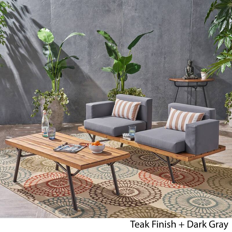 Canoga Outdoor Industrial Loveseat with Coffee Table by Christopher Knight Home