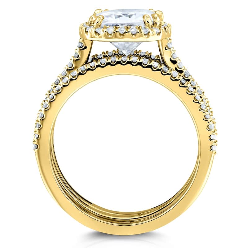 Annello by Kobelli 14k Gold 2 1/2ct TGW Forever One Moissanite and Diamond Cushion Halo 3-Piece Bridal Rings Set (DEF/VS, GH/I)