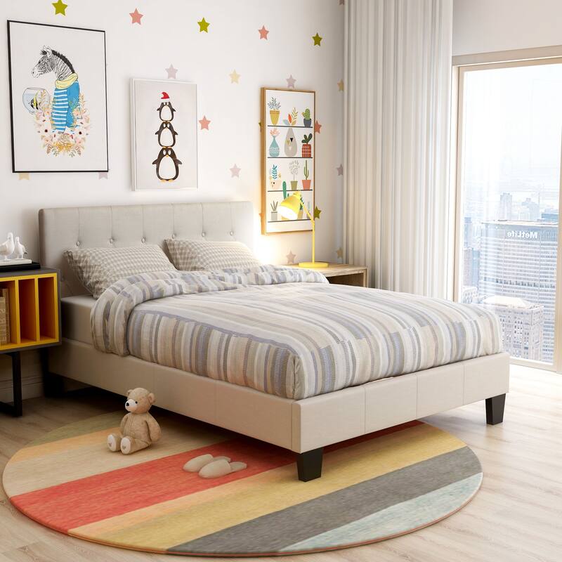 Furniture of America Perc Modern Fabric Tufted Platform Bed