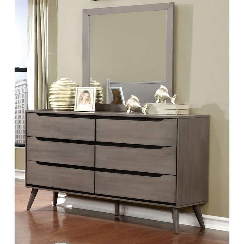 Fopp Mid-Century Modern 2-piece 6-Drawer Dresser and Mirror Set by Furniture of America - Grey