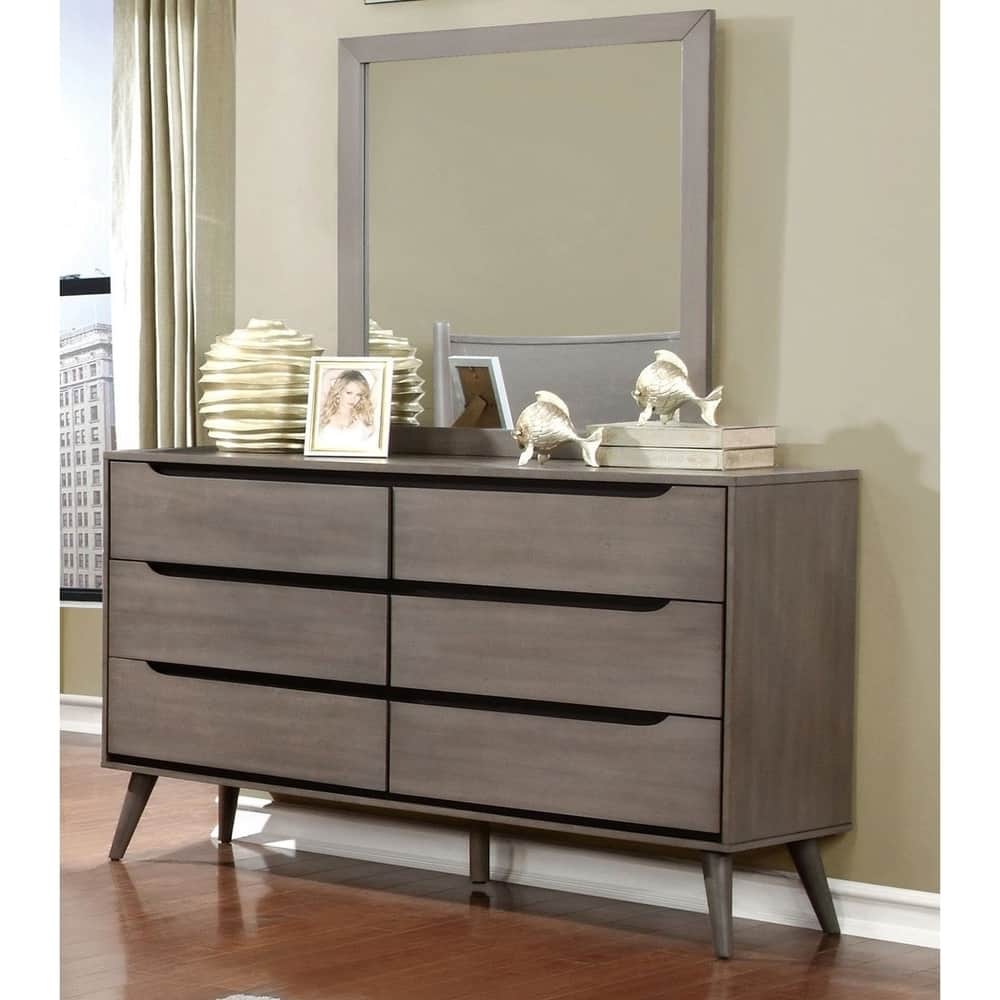 Fopp Mid-Century Modern 2-piece 6-Drawer Dresser and Mirror Set by Furniture of America