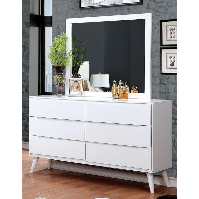 Fopp Mid-Century Modern 2-piece 6-Drawer Dresser and Mirror Set by Furniture of America - White