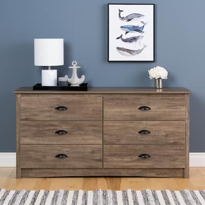 Prepac Salt Spring 6 Drawer Double Dresser for Bedroom, Wide Chest of Drawers, Traditional Bedroom Furniture