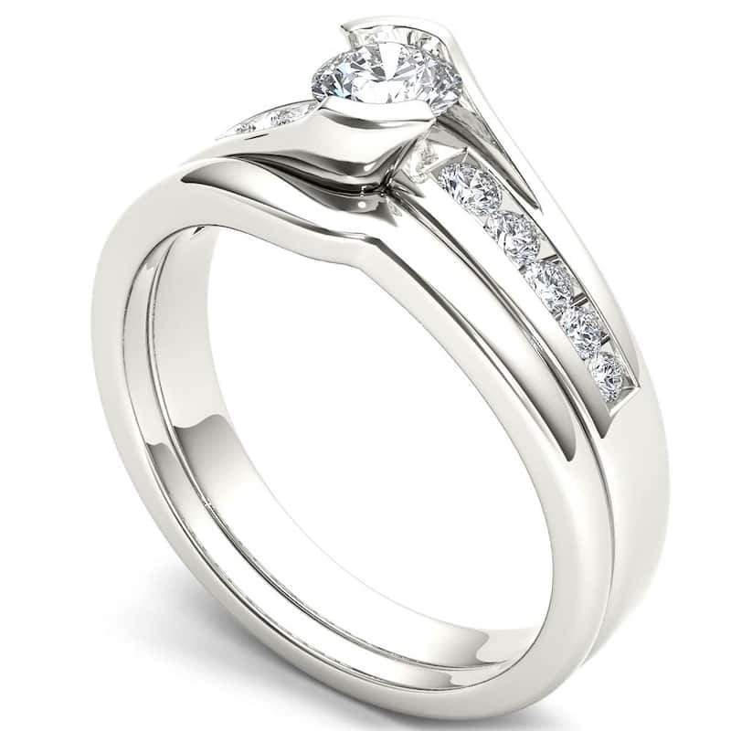 De Couer Steling Silver 1/2 ct TDW Dimaond Bypass Bridal Set