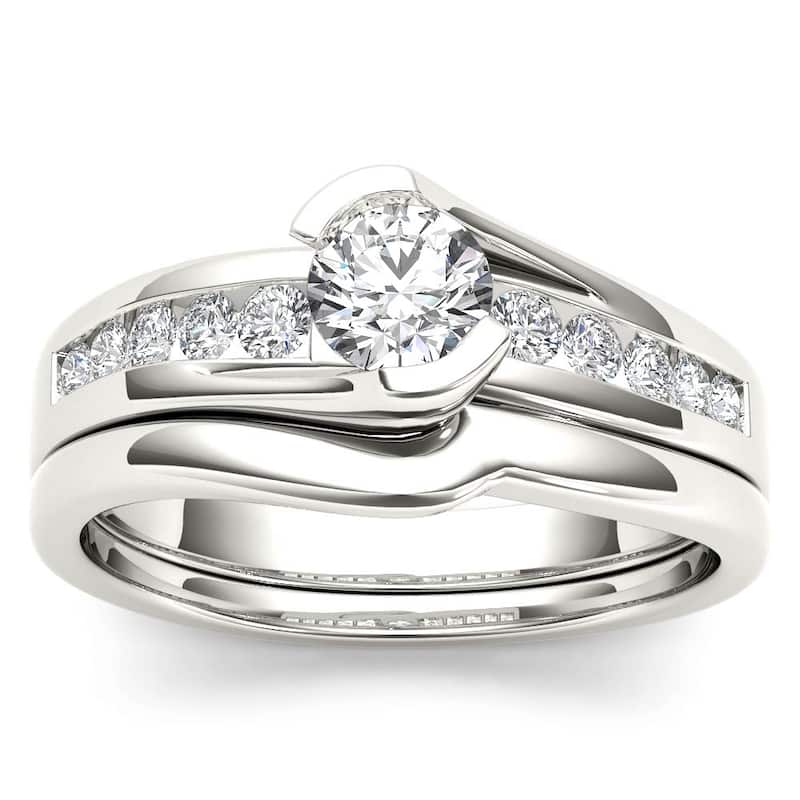 De Couer Steling Silver 1/2 ct TDW Dimaond Bypass Bridal Set