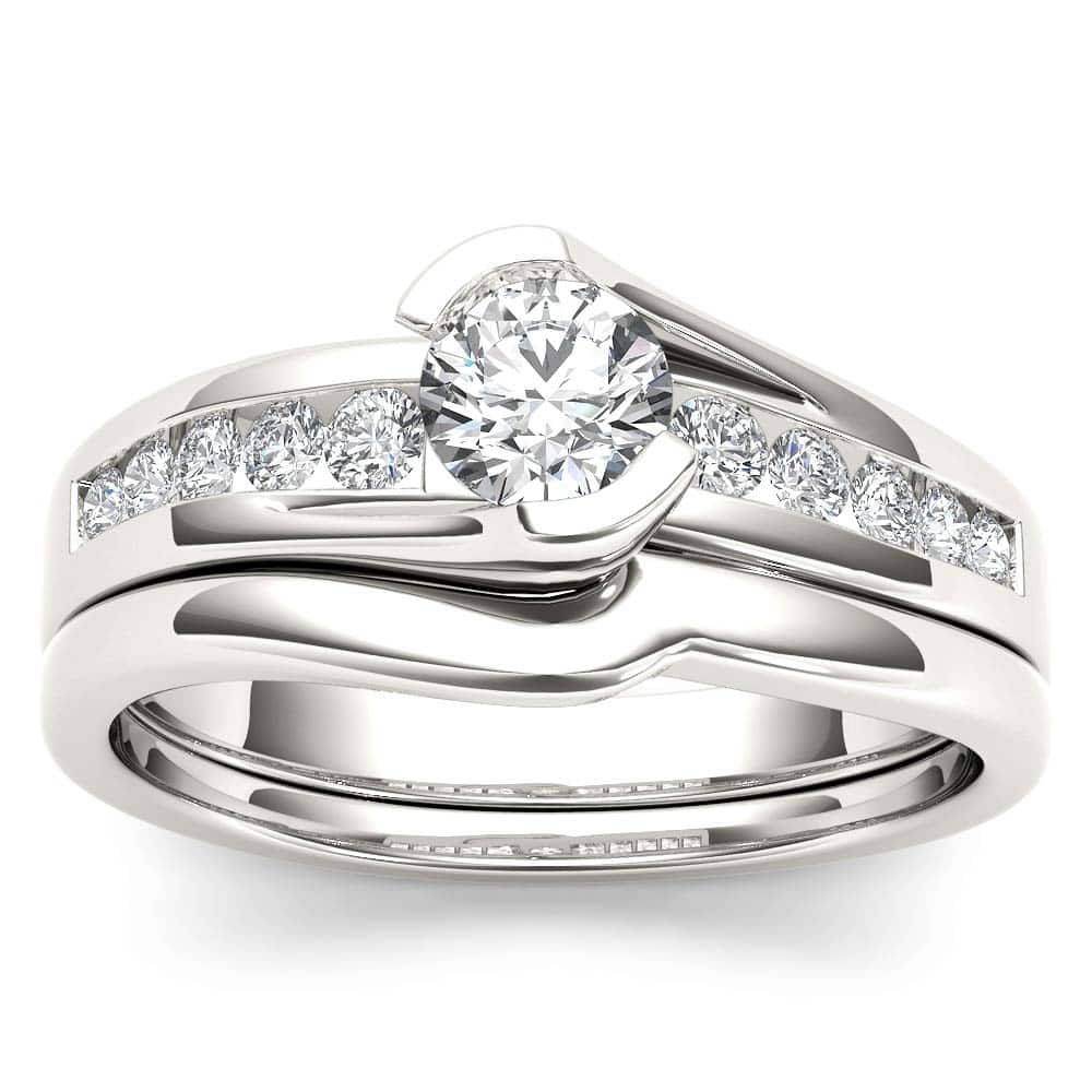 De Couer Steling Silver 1/2 ct TDW Dimaond Bypass Bridal Set