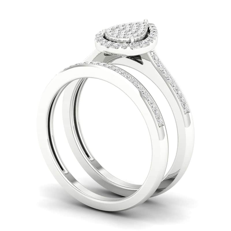 De Couer S925 Steling Silver 1/4 ct TDW Dimaond Cluster Bridal Set