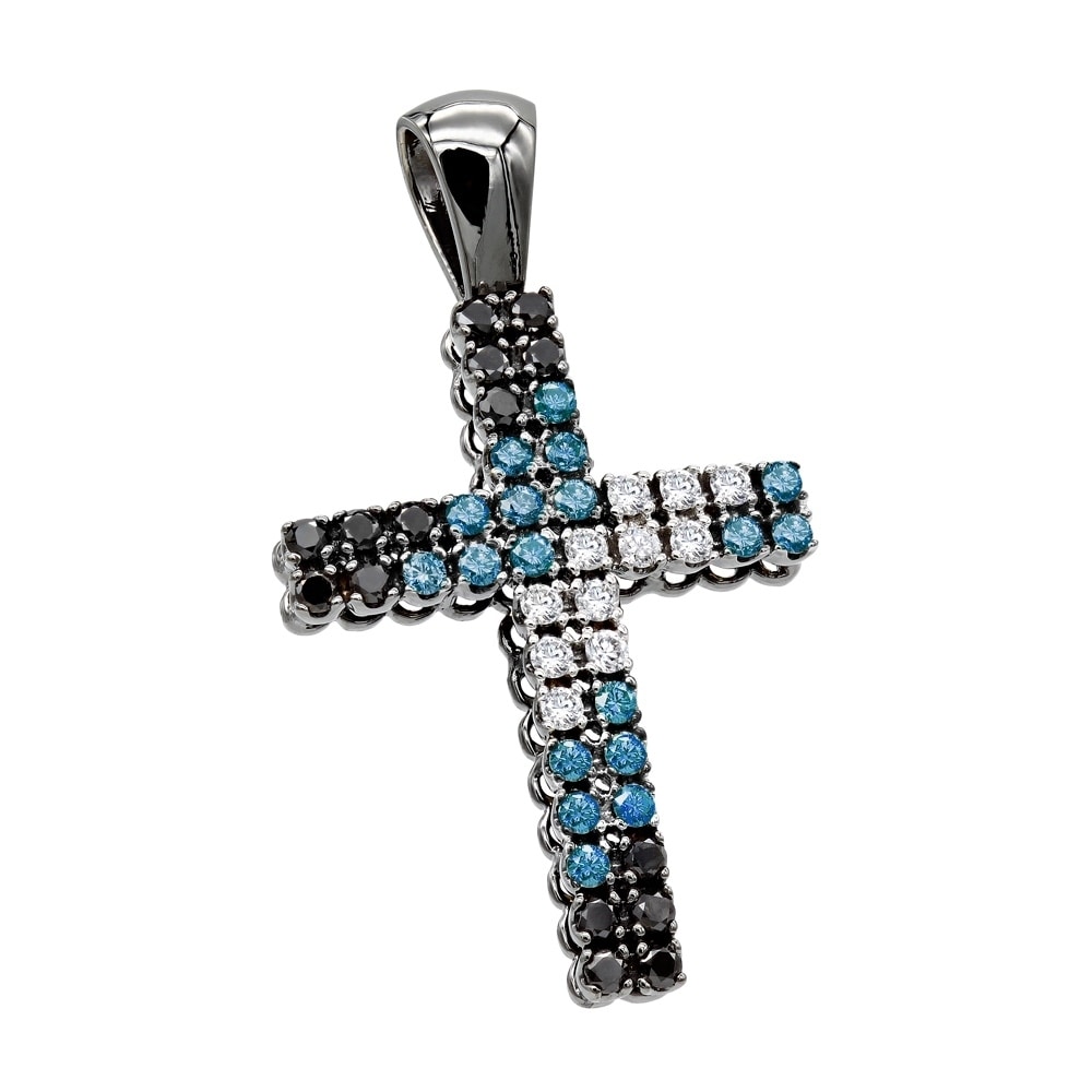 mens blue diamond cross necklace