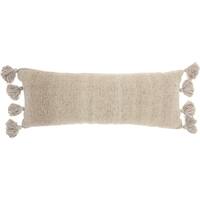 Mina Victory Tassel Border Beige Throw Pillow (13-Inch X 33-Inch)