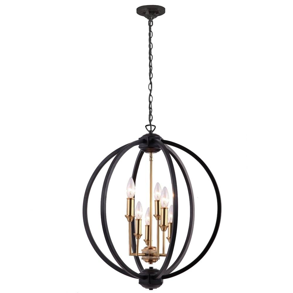 6LT Chandelier, Black w/Vintage Bronze Cluster (60 to 100 Watts) - Chandeliers For Bedrooms by Overstock.com