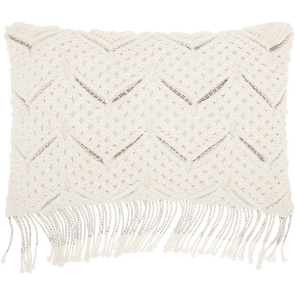 Mina Victory White Macrame Chevron Throw Pillow (12-Inch X 20-Inch)