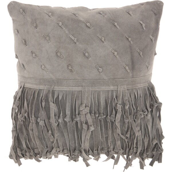 Mina Victory Natural Knots & Fringe Grey Throw Pillow