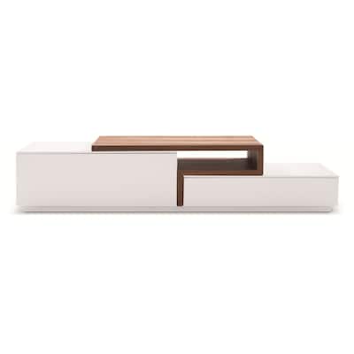 White Glossy Lacquer and Walnut Wood TV Stand