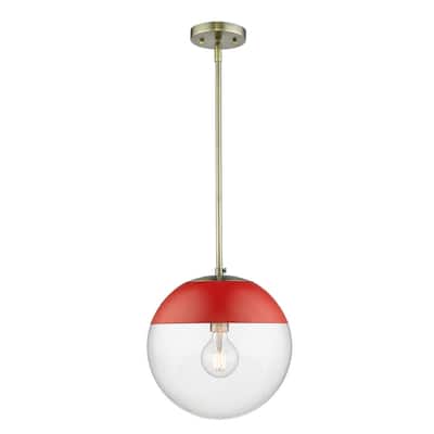 Dixon Pendant in Aged Brass with Clear Glass and Red Cap