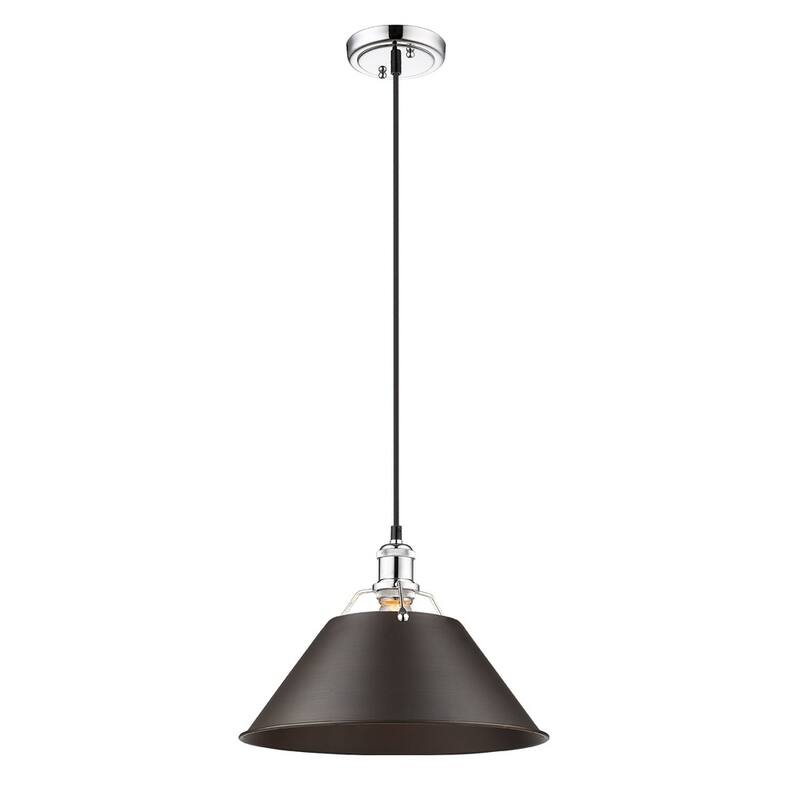 Orwell CH 1 Light Pendant - 14" in Chrome with Rubbed Bronze Shade